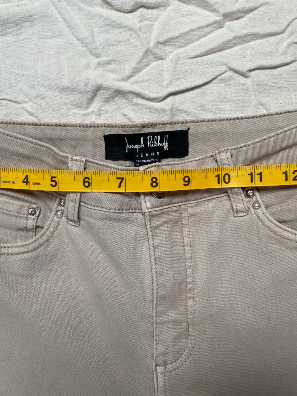 Joseph Ribkoff Jeans Taupe Beige Rhinestone Cuffed Pants Size 10 - Picture 10 of 11